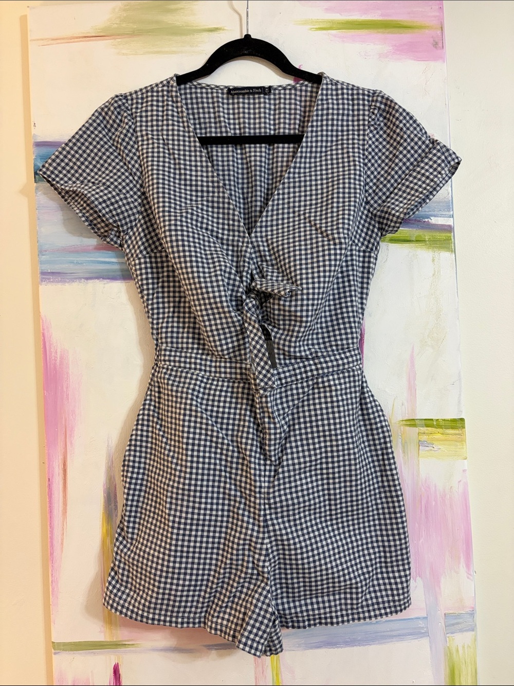 Abercrombie & Fitch Blue and White Gingham Tie-Front Mini Dress